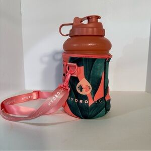 Hydro Jug 73 oz Coral With Removable Green/Coral Sleeve Detachable Adjust Strap